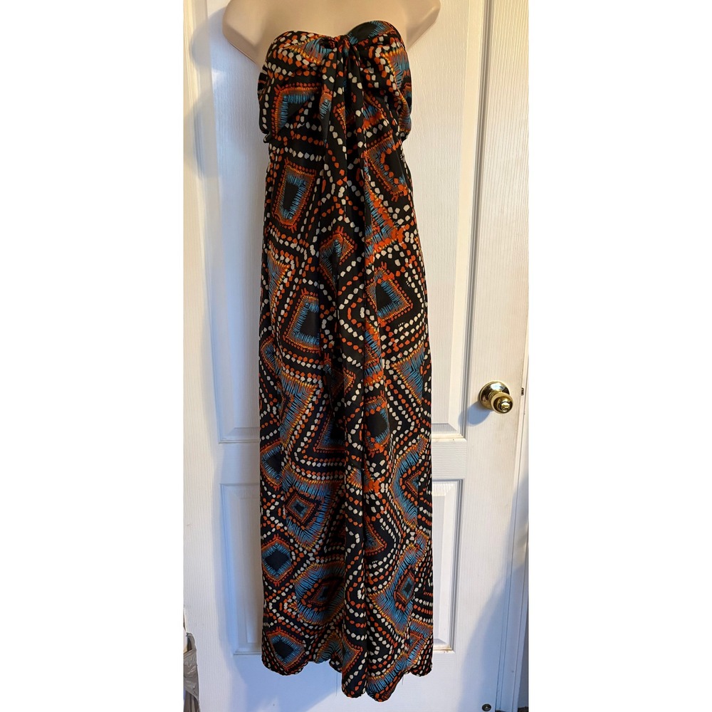 Band of Gypsies Maxi Dress Womens S Black Multi Excellent Strapless Geometric‎